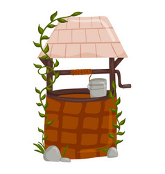 Stone Well With Rope Bucket Roof And Green Creeper