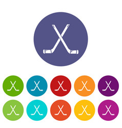 Two Crossed Hockey Sticks Icons Set Color