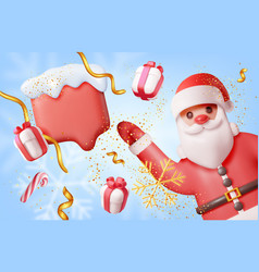 3d Christmas Banner With Santa And Chat Bubble