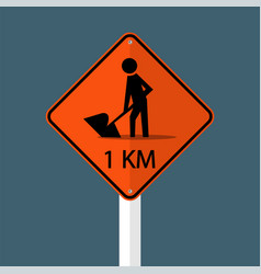 Road Construction Ahead 1kmsign Isolated On Grey