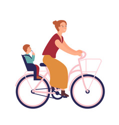 Mother Riding Bike With Baby In Seat Cute Smiling