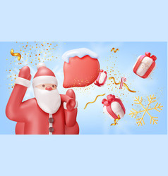 3d Christmas Banner With Santa And Chat Bubble