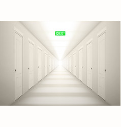 3d Long Light Corridor With Exit Sign