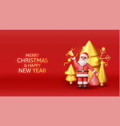 3d Santa Claus With Bell And Gold Christmas Tree