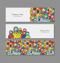 Banners Set Matryoshka Russian Nesting Dolls