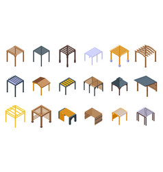 Pergola Icons Set Isometric Park Gazebo