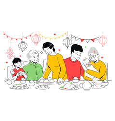 Family Celebrating Chinese New Year - Modern Line