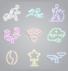 Neon Lamps With Public Places Icon Set