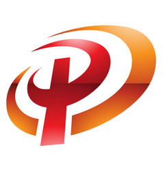 Orange And Red Glossy Oval Shaped Letter P Icon