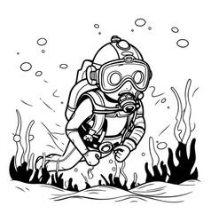 Scuba Diver In The Sea Black And White