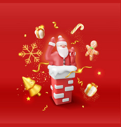 3d Santa Claus With Bag In House Chimney