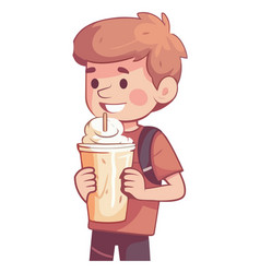 Cheerful Boy Holding Soda Mug