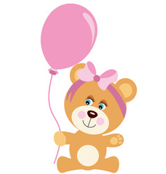 Cute Baby Girl Teddy Bear Holding A Pink Balloon