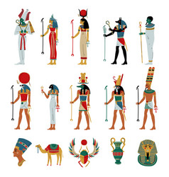 Set Of Egyptian Gods And Goddesses Osiris Horus