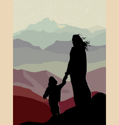 Silhouette Of A Child With His Mother