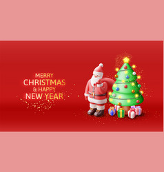 3d Santa Claus With Bell And Green Christmas Tree