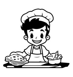 Cute Boy Chef In Apron And Hat Cooking Cookies