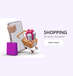 Cartoon Poster With 3d Mobile Phone Cart