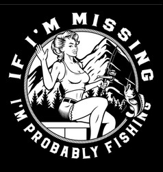 Vintage Badge With A Pin Up Girl On A Fishing Trip