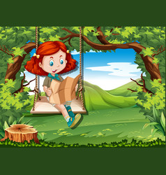 Camping Girl Reading Map On Swing