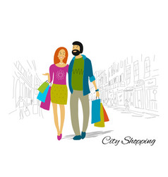 Couple With Shopping Bags In City