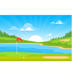 Golf Field Flag Pond Grass Tree Outdoor Sport