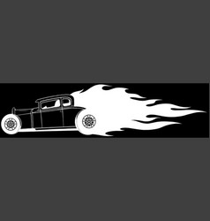 Hot Rod Car In White Line On Black Background