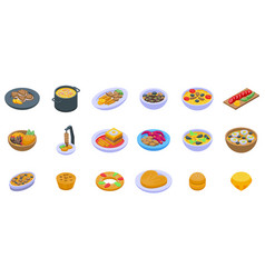 Portuguese Cuisine Icons Set Isometric