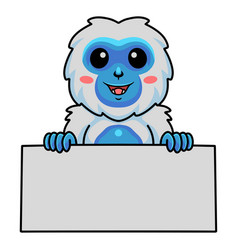 Cute Little Yeti Cartoon Holding Blank Sign