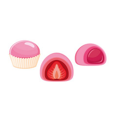 Strawberry Mochi Rice Cake Icon Set