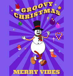 Poster Groovy Hippie Christmas Snowman In Trendy