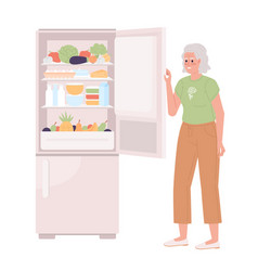 Elderly Woman Opening Fridge Door Semi Flat Color