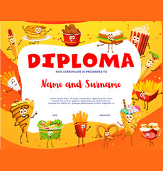 Kids Diploma With Cartoon Fast Food Characters