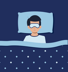 Man Or Boy Witth Sleep Mask Sleeping At Night