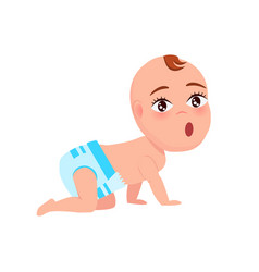 Toddler Infant In Diaper Crawl On All Fours