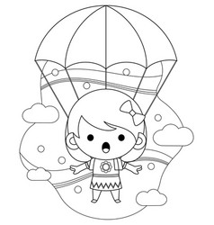 Coloring Book For Kids Girl Flying With Parachute