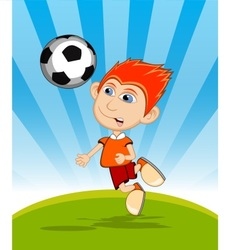 Cute cartoon boy bear playing soccer Royalty Free Vector