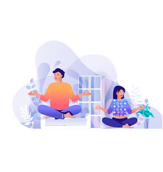 Couple Doing Yoga At Home Flat Landing Page