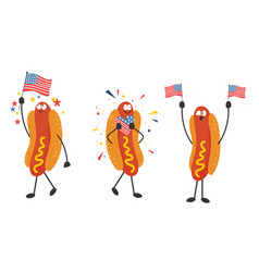 Happy Hot Dogs Mascot Celebrating 4th Of July