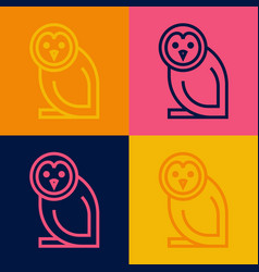 Pop Art Line Owl Bird Icon Isolated On Color