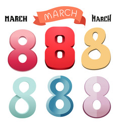 Set Of Colorful Handwriting Text By 8 March