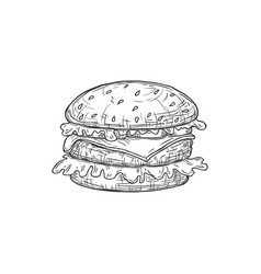 Takeaway Hamburger Fastfood Snack Isolated Sketch