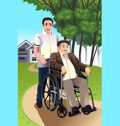 Man Pushing A Senior In A Wheelchair