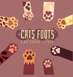 Background With Cats Foots In Cartoon Style