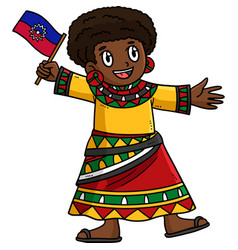 African American Girl And Juneteenth Flag Clipart