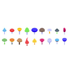 Fantasy Mushrooms Icons Set Isometric