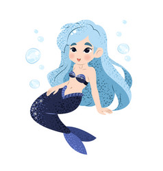 Cute Little Mermaid In Flat Style Art