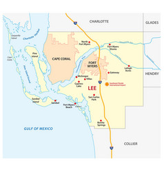 Lee County Map With Fort Myers And Cape Coral