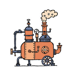 Fantasy Steampunk Machine With Pipes Hand Drawn