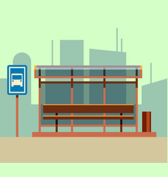 Bus Stop In City Landscape Flat